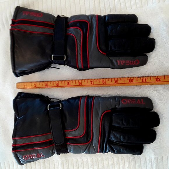 Insulated Leather Zip Gauntlet Black/Gray Motorcycle Riding Gloves w/red trim - Picture 4 of 10